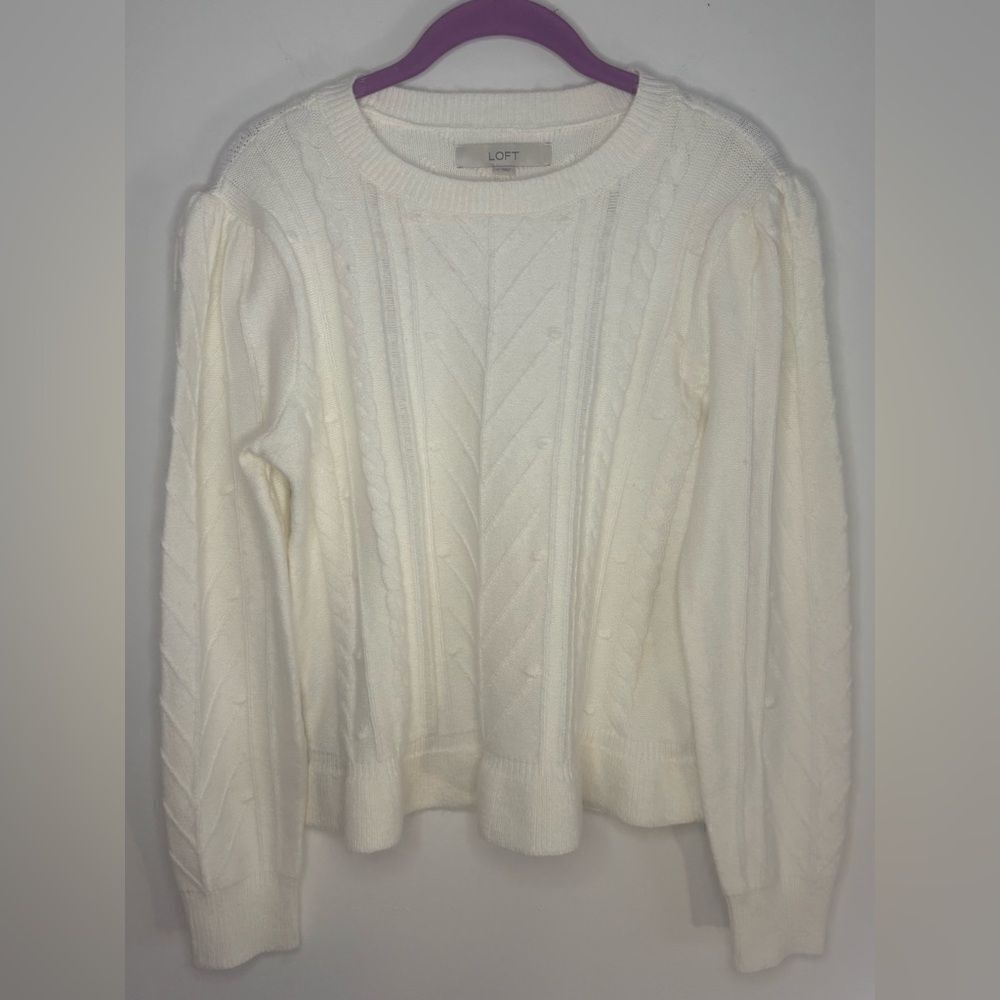 Loft NWT ivory/cream balloons sleeve knot sweater Size medium